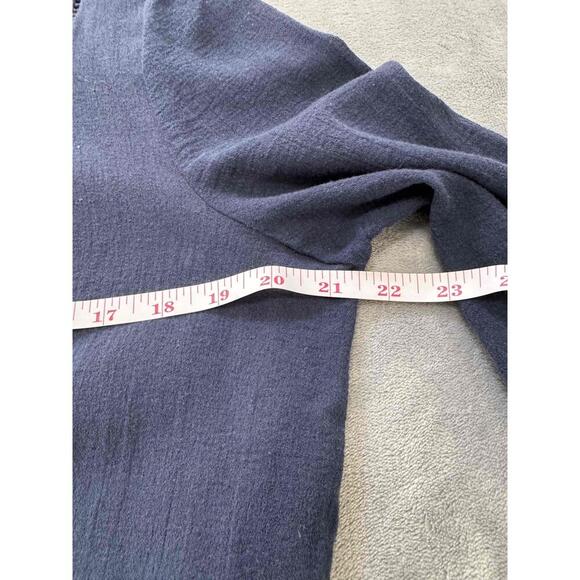 Lucky Brand Navy Blue Embroidered Tie Neck Tassel Bohemian Blouse‎ Womens Medium - Picture 4 of 8